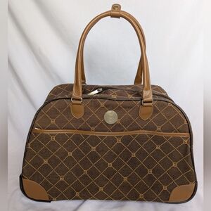 CHAPS Ralph Lauren Brown Monogram Logo Wheeled Weekender Carry On Luggage Bag